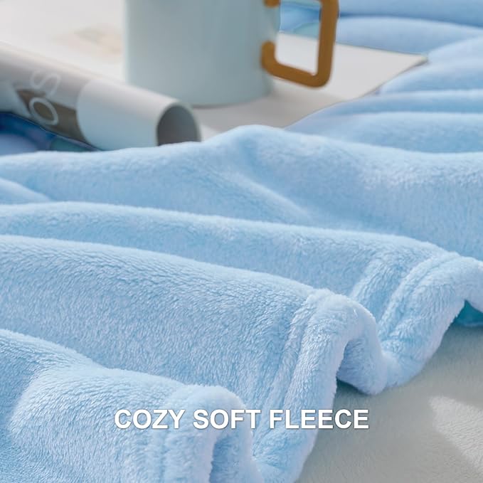 Hansleep Fleece Light Blue Twin Blanket, Super Soft Flannel Fuzzy Plush Cozy Blanket for All Seasons, Light Blue, Twin 60x80 Inches