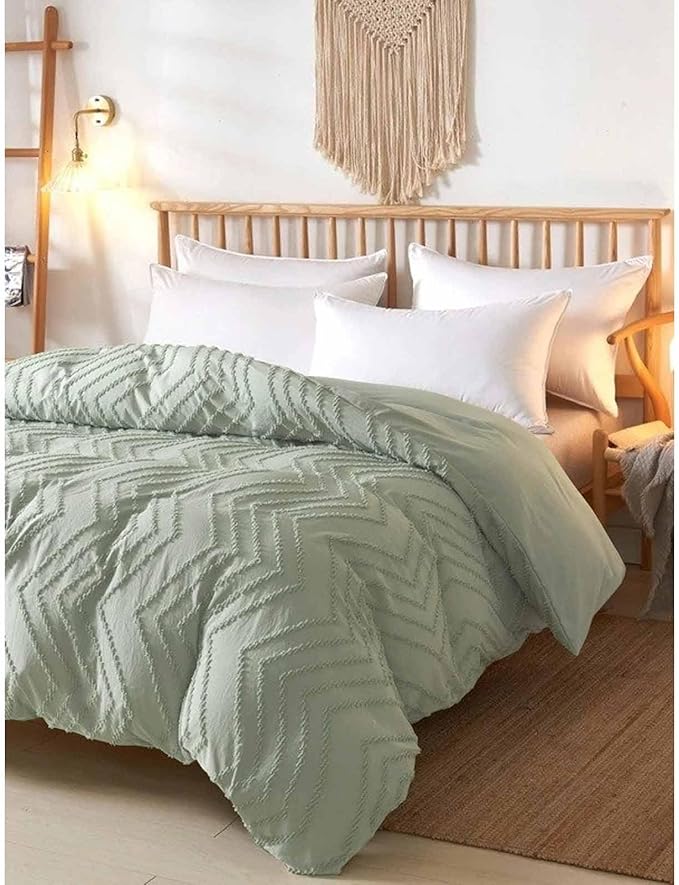 Nanko Sage Green Queen Comforter Set 3 Pcs, Tufted Jacquard Boho Soft Reversible Down Alternative Microfiber Bedding - All Season Duvet Spring Farmhouse Bed Set for Women Men, Size 88 x 90 Bohemia