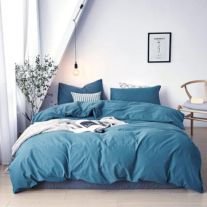 Cottonight Blue Comforter Sets Full Lake Blue Bedding Set Blanket Quilt Solid Color Modern Breathable Soft Full Bedding Comforter Sets for Women Men