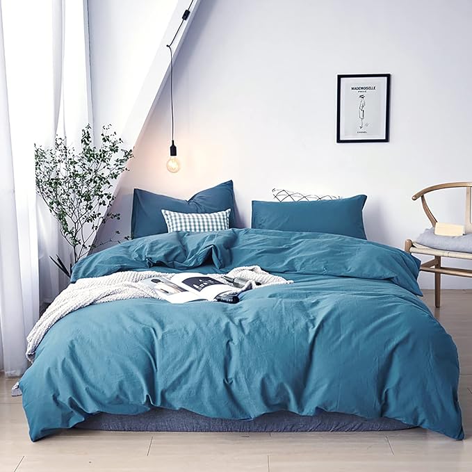 Cottonight Blue Comforter Sets King Lake Blue Bedding Set Haze Blue Blanket Quilt Stylish Modern Breathable Soft King Bedding Comforter Sets for Women Men King Bed