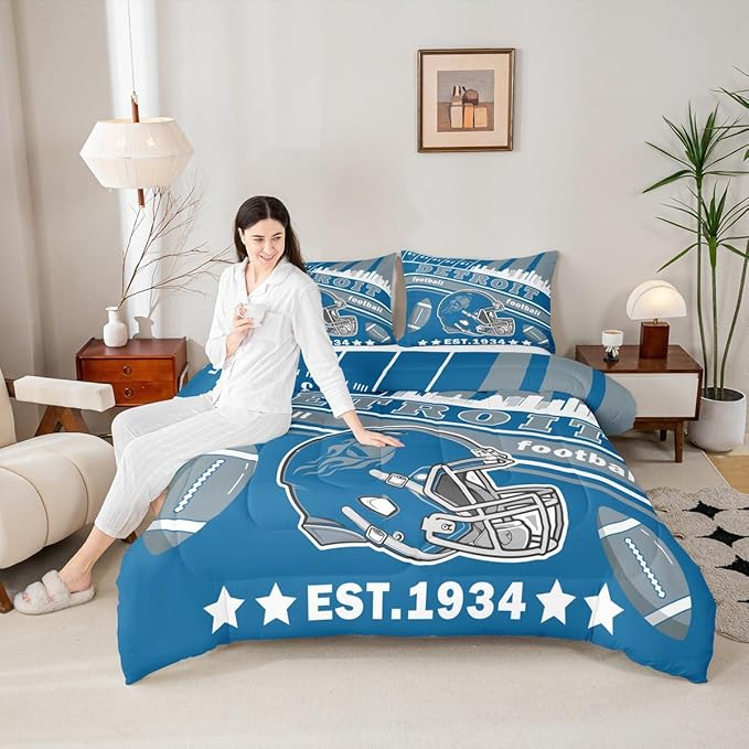 Feelyou Football Bedding Set Toddler Size Boys Girls Rugby Sports Comforter Set Ultra Soft Women Men Football City Duvet Quilt Bedroom Decor