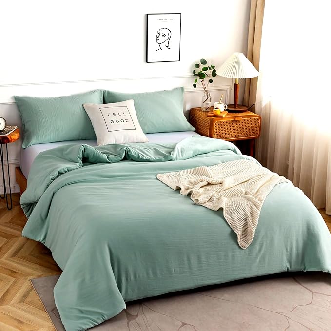 COTTEBED Softness Sage Green King Comforter Set Clearance, Lightweight All Season, Solid Fluffy Fuzzy Washed Cotton California King Bedding Down Alternative Comforter (Forest Sage Green King/Cal King)