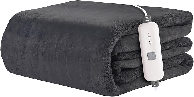 Electric Heated Blanket 72"x84" Full Size Flannel Fleece - 4 Heat Settings & 10H Auto Shut Off for Safe Overnight Use, Fast Heating, Machine Washable for Bed, Couch, Office - Dark Grey