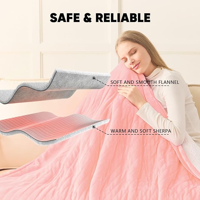 greenoak Heated Blanket Electric King Size 100"X90" Dual Control, Heating Blanket with 10 Heat Levels 1/2/4/6/8 Hours Auto-Off, Sherpa Soft Warm Christmas Blanket,Light Pink