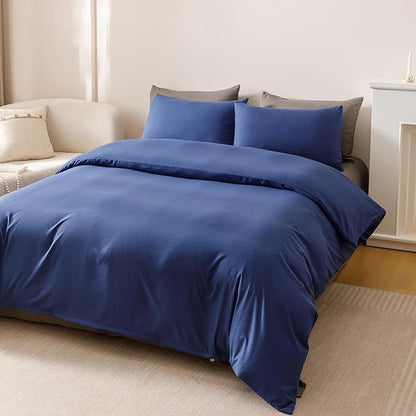 KAREVER Royal Blue Comforter Set Queen Size Blue Bedding Set Solid Color All Season 3 PCs Bedding Comforter Set Queen Size