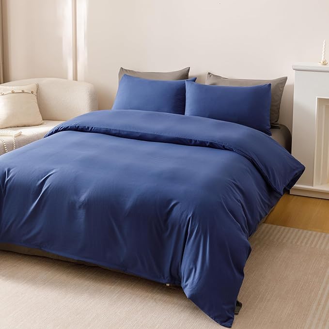 KAREVER Royal Blue Comforter Set Cal King Blue Bedding Set Solid Color All Season 3 PCs Bedding Comforter Set California King