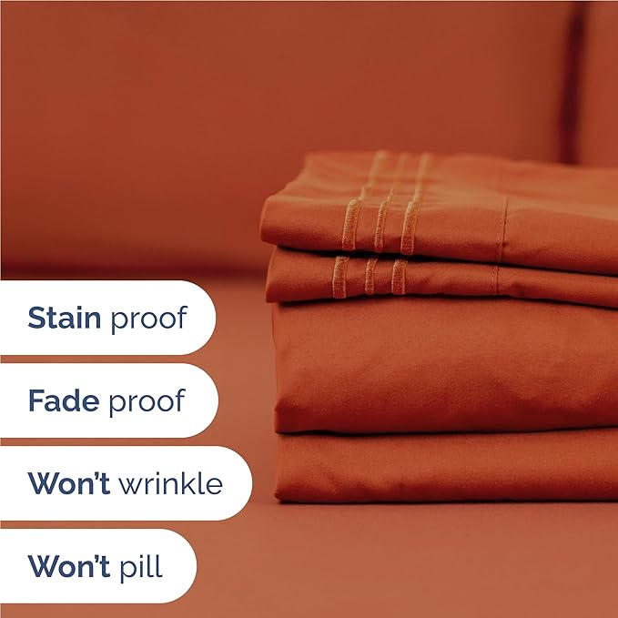 Twin XL Size 3 Piece Sheet Set - Comfy Breathable & Cooling Bed Sheets Set - Hotel Luxury Bedding for Women, Men, Kids, Teens, Boys & Girls - Deep Pockets, Soft, Wrinkle Free - Oeko-Tex - Terracotta