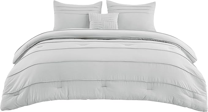 Bedsure King Comforter Set - 4 Pieces Pinch Pleat Bed Set, Light Grey Boho Bedding for All Season, 1 Soft Comforter, 2 Pillowcases, 1 Decorative Pillow
