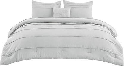 Bedsure King Comforter Set - 4 Pieces Pinch Pleat Bed Set, Light Grey Boho Bedding for All Season, 1 Soft Comforter, 2 Pillowcases, 1 Decorative Pillow