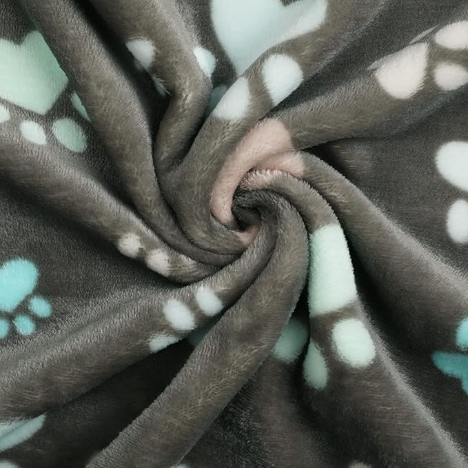Luciphia 1 Pack 3 Blankets Fluffy Premium Fleece Pet Blanket Flannel Paw Printed Throw for Dog Cat(Small 23x16'', Grey/Brown/Blue)