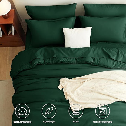 CozyLux Queen Comforter Set Emerald Green, 7 Pieces Bed in a Bag Bedding Comforter Set with Sheets, All Season Boho 7PC Bed Set with Comforter, Fitted Sheets, Flat Sheets, Pillow Shams and Pillowcases