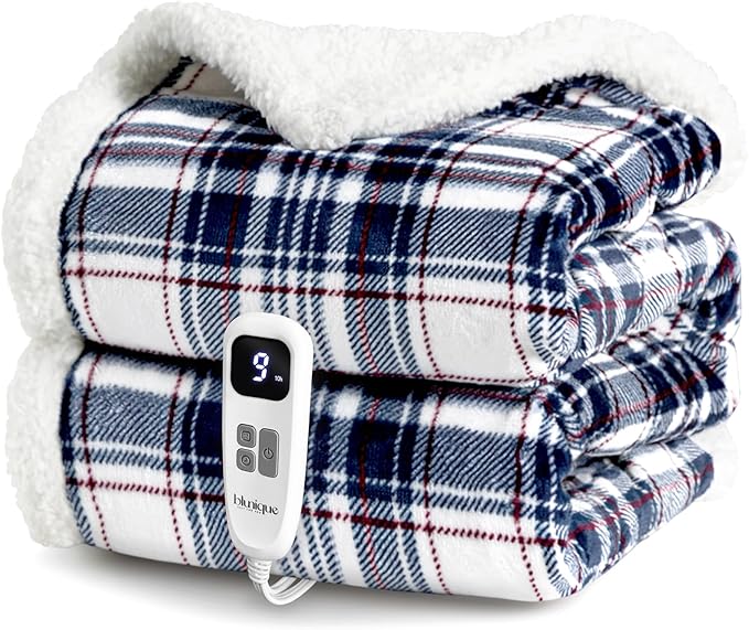 Heated Blanket Electric Throw-50''x60''Ultra Soft Cozy Plaid Flannel Fast Heating Electric Blanket with 10 Heat Levels & 10 Hours Auto Off, ETL Certified, Keep Warm in Home Office (Tartan)