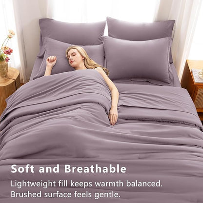 CozyLux Queen Comforter Set Dusty Purple, 7 Pieces Bed in a Bag Queen Comforter Set with Sheets, Bedding Sets with Down Alternative Comforter, Fitted Sheet, Flat Sheet, Pillow Shams and Pillowcases