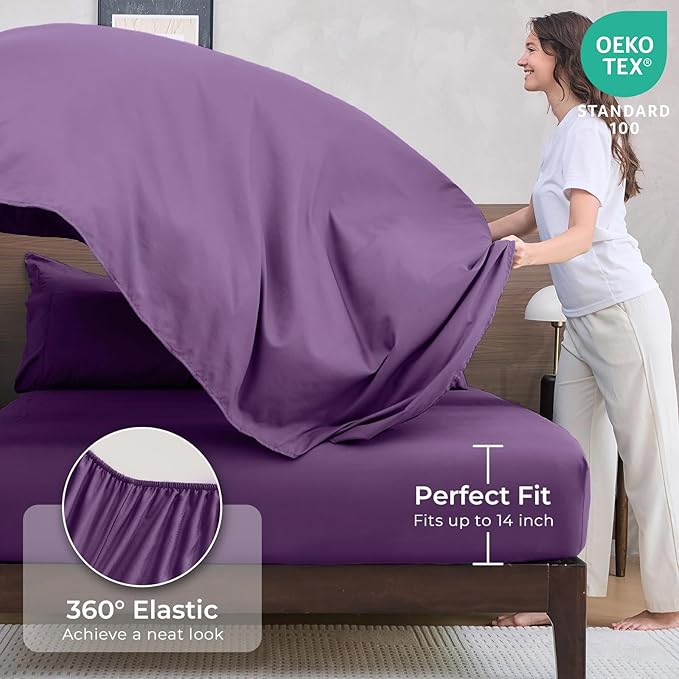 HEVUMYI Grape Purple Queen Comforter Set - 7-Piece All Season Bed in a Bag Queen, Ultra Soft Bedding Set with Comforter, Flat Sheet, Fitted Sheet, Pillowcases, Pillow Shams