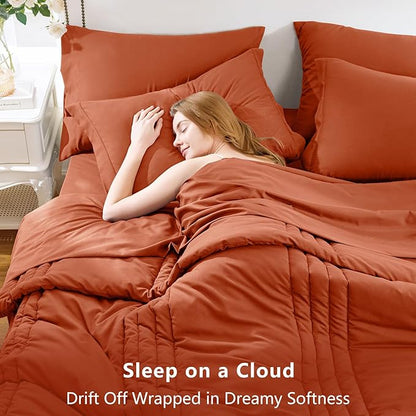 CozyLux Full Size Comforter Sets - 7 Piece Bed in a Bag Terracotta Comforter Set with Sheets Bed Set All Seasons, Soft Bedding Set with Down Alternative Comforter, Sheets, Pillowcases & Shams