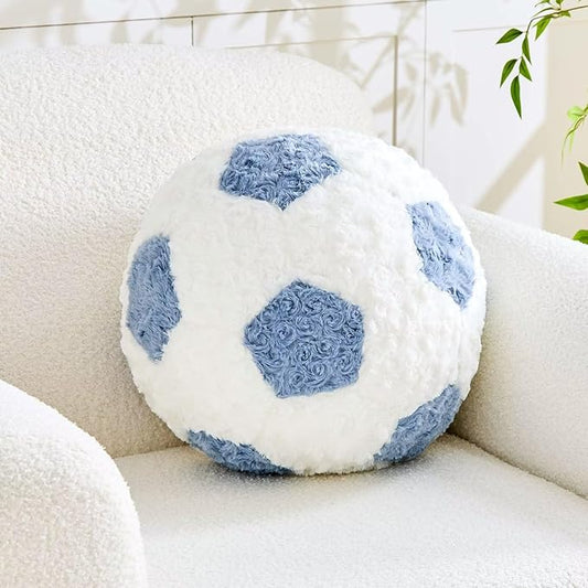 Soccer Throw Pillow Dusty Blue Round Football Ball Pillow Soccer Plush Pillows Aesthetic Home Decor Soccer Ball Decorative Pillow Soft Soccer Ball for Bed Couth