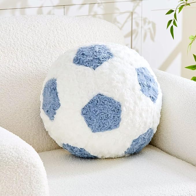 Soccer Throw Pillow Dusty Blue Round Football Ball Pillow Soccer Plush Pillows Aesthetic Home Decor Soccer Ball Decorative Pillow Soft Soccer Ball for Bed Couth
