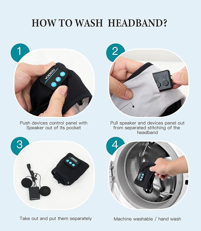 Voerou Sleep Headphones, Adjustable Bluetooth Headband, Ultra-Long Play Time Sleeping Headphones with Built in HD Hi Fi Speakers, Perfect for Sleep, Workout, Tennis, Yoga, Travel, Insomnia