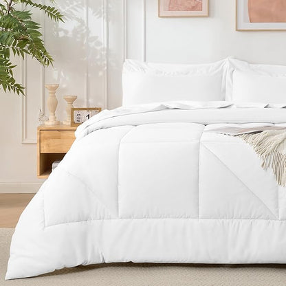 7 Pieces King Comforter Set - Utral Soft Microfiber Bedding Set, Thick Duvet Insert Bed in a Bag Without Rustling Noise for All Season, White (102"x90")