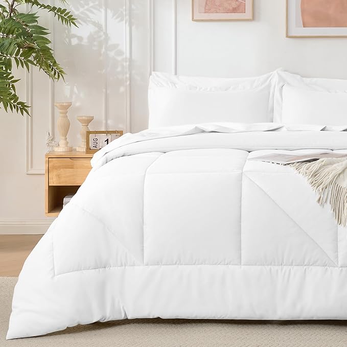 7 Pieces Full Comforter Set - Utral Soft Microfiber Bedding Set, Thick Duvet Insert Bed in a Bag Without Rustling Noise for All Season, White (82"x86")