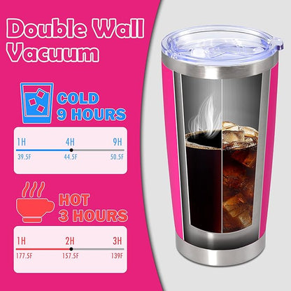 20oz Tumbler Stainless Steel Tumbler Cup with Lid Vacuum Insulated Double Wall Travel Mug, Durable Powder Coated Travel Coffee Tumbler Mug for Hot & Cold Drinks, Hot Pink,1 Pack