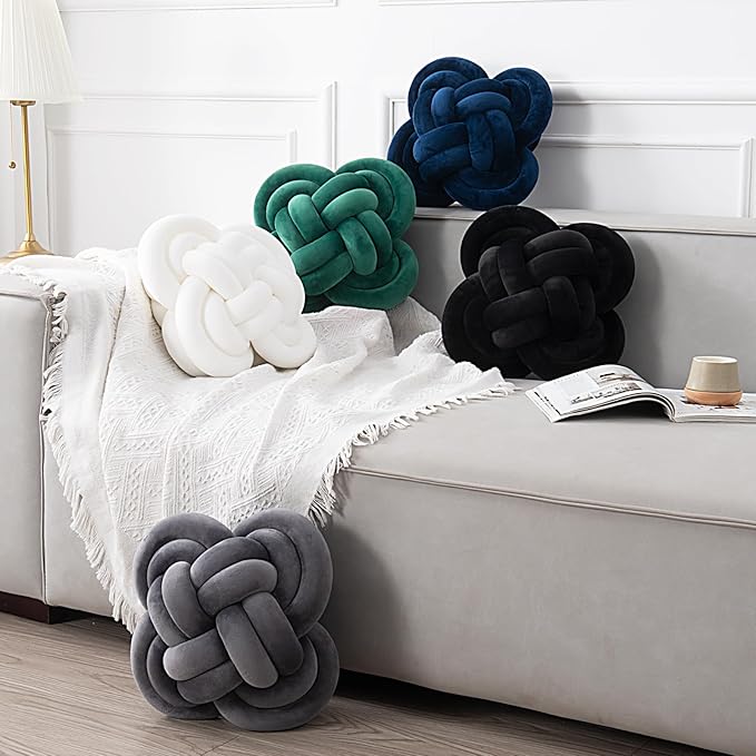 Xiashrk Knot Pillow, Decorative Throw Pillows with Soft Plush for Couch, 12" Knotted Pillows Navy Blue Dorm Room Decor Knot Pillow Ball Decorative Cushion for Bed Living Room