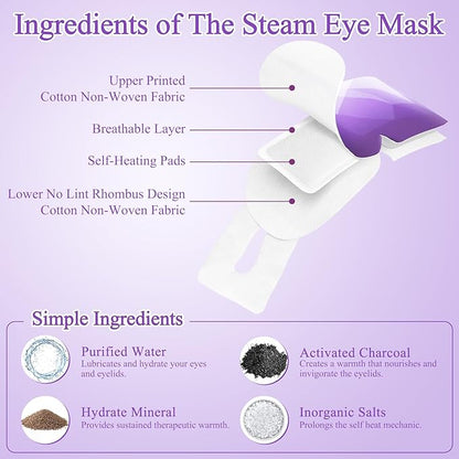 32Packs Steam Eye Mask, Heated Eye Mask for Sleeping, Warm Compress for Eyes, Self Heating Disposal Steam Mask for Home Sleep, Office, Spa, Travel Essentials Valentine's Day Gifts (Lavender)