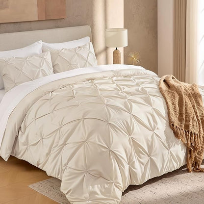 Andency Beige Comforter Set Full(79x90Inch), 3 Pieces Lightweight and Soft Comforter Set, All Season Microfiber Pinch Pleat Bedding