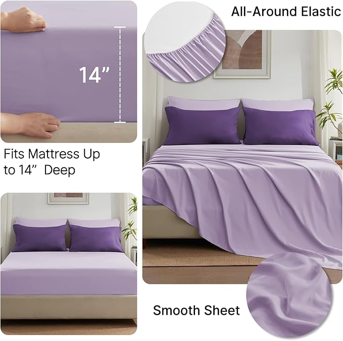 Anluoer King Comforter Set,Dark Purple&Light Purple Bed in a Bag 7 Piece,Lightweight Bedding Set with Down Alternative Fill,Bed Set Includes Comforter, Fitted Sheet, Flat Sheet,Pillowcases and Shams