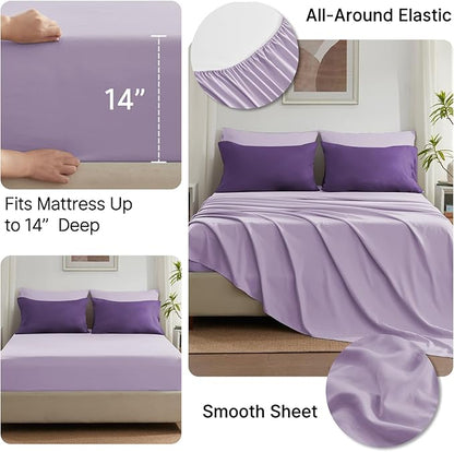 Anluoer Full Comforter Set,Dark Purple&Light Purple Bed in a Bag 7 Piece,Lightweight Bedding Set with Down Alternative Fill,Bed Set Includes Comforter, Fitted Sheet, Flat Sheet,Pillowcases and Shams