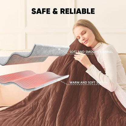 greenoak Heated Blanket Electric Full 72"X84", Heating Blankets with 10 Heat Levels 8 Hours Auto-Off, Soft Flannel Sherpa Fluffy House Warming Gifts for Grandma Seniors Mom,Mocha