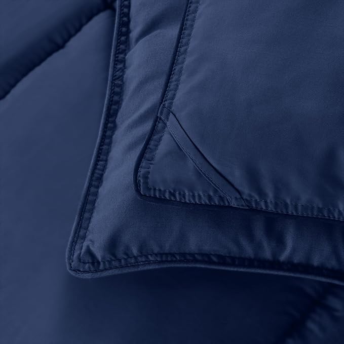 Elegant Comfort 3-Piece Box Stitched Down Alternative Comforter with Shams - Ultra Soft for All Season Duvet Insert with Corner Tabs, Plush Cozy 3PC Comforter Set, Twin, Navy Blue