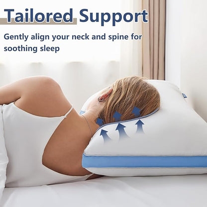 CozyLux Pillows Queen Size Set of 2, Soft and Supportive 3D Down Alternative Bed Pillow for Sleeping 2 Pack Blue, Luxury Hotel Quality Gusseted Bedding Pillow for Back, Stomach or Side Sleepers 18x28