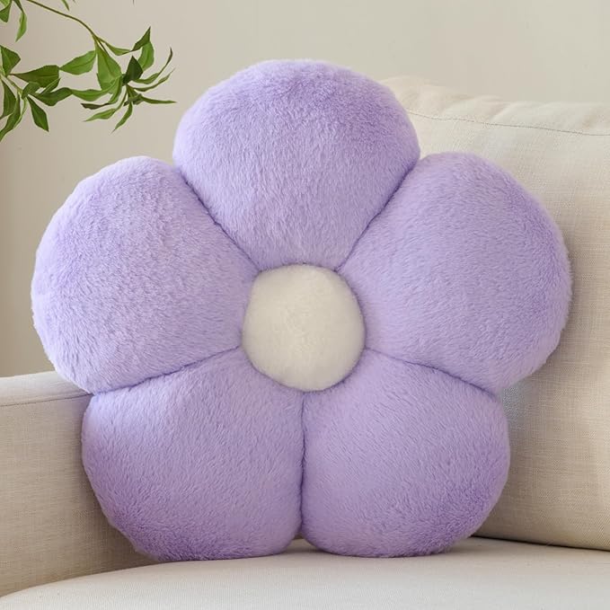Zlgkjk Flower Pillows, Decorative Throw Pillow with Soft Plush for Couch Bed, Cute Daisy Pillow Cushion Home Decor Floral Throw Pillow (Lavender Purple, 14.9 Inches)