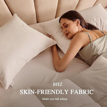 BHZ Goose Down Feather Standard/Queen Pillow, Luxury Hotel Collection Bed Pillow for Sleeping, Firm Soft Support for Side & Back Sleepers for Apartment College Dorm Room Essentials, White