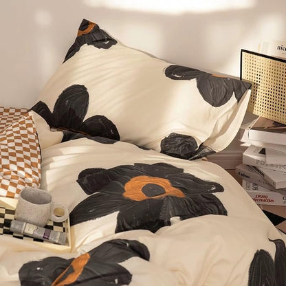 Cottonight Black Sunflower Comforter Set Queen Beige Black Floral Bedding Comforter Set Big Flower Botanical Quilts Boho Blankets Cute Elegant Bedding Set for Women Girls Queen Bed