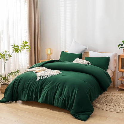 weigelia Queen Comforter Set Boho Emerald Green Comforter with 2Pillowcases Soft Microfiber Dark Green 3 Piece Bedding Comforter Set for All Season