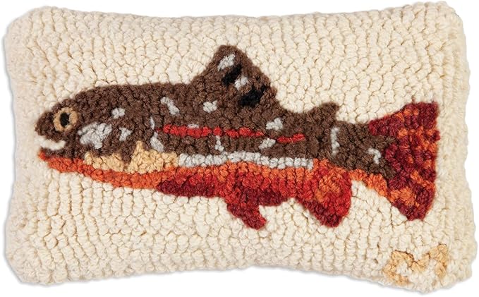 Chandler 4 Corners Artist-Designed Maple Trout Hand-Hooked Wool Decorative Throw Pillow - Lake & Lodge Pillow for Couches & Beds - Easy Care & Low Maintenance - Lake House Cabin Pillow