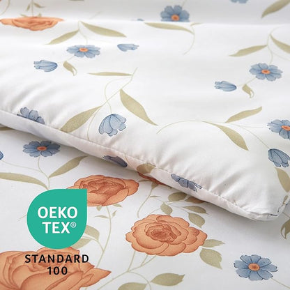 MUXHOMO Orange Blossom Full Comforter Set, Elegant Floral Print Bed in a Bag 7 Pieces, Ultra Soft & Breathable Reversible Botanical Pattern Bedding Set with Comforter, Sheets, Pillowcases, and Shams