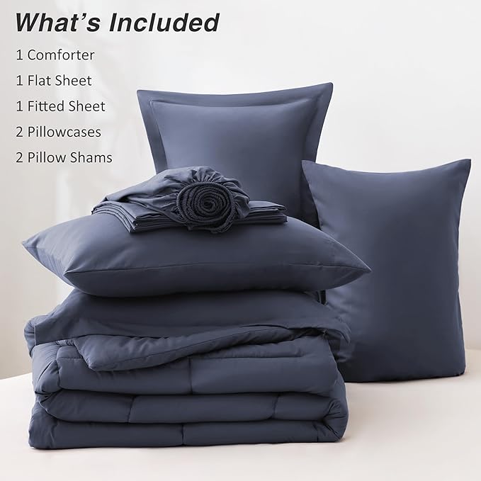 Love's cabin Full Comforter Set Indigo Blue, 7 Pieces Full Bed in a Bag, All Season Bedding Sets with 1 Comforter, 1 Flat Sheet, 1 Fitted Sheet, 2 Pillowcase and 2 Pillow Sham