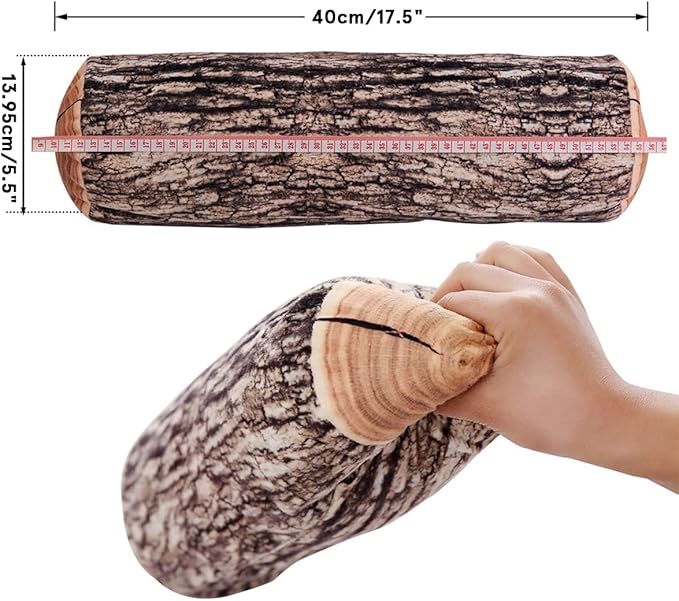 Winter Flower Realistic Wood Log Pillow - 3D Printed Tree Stump Throw Pillow, Round Decorative Cylinder Cushion for Sofa, Couch, Living Room & Rustic Home Decor (2 Pack)