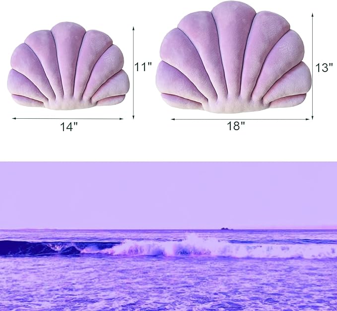 YRXRUS Seashell Pillow, Light Purple Shell Shaped Pillow, Outdoor Indoor Room Decor, Ocean Series Velvet Pillows, Throw Pillows for Patio, Bedroom Living Kids Room 3D Insert Pillow 18x13 Inch