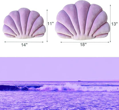 YRXRUS Seashell Pillow, Light Purple Shell Shaped Pillow, Outdoor Indoor Room Decor, Ocean Series Velvet Pillows, Throw Pillows for Patio, Bedroom Living Kids Room 3D Insert Pillow 18x13 Inch