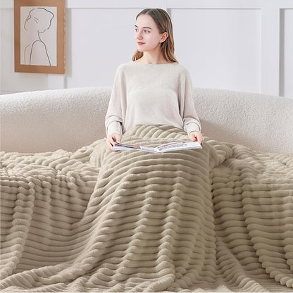BEDELITE Twin Blanket for Couch & Bed, 300GSM Soft & Warm Fleece Blanket, Decorative and Giftable Striped Linen Blankets for Women, Men, 60"x80"