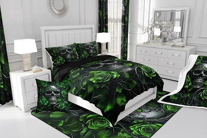 Erosebridal Adults Gothic Comforter Set Bohemian Boho Goth Bedding Set Twin Vintage Horror Skull Bed Sets Lime Green Rose Baroque Victorian Romantic Rose Duvet Insert,Halloween Gothic Decor