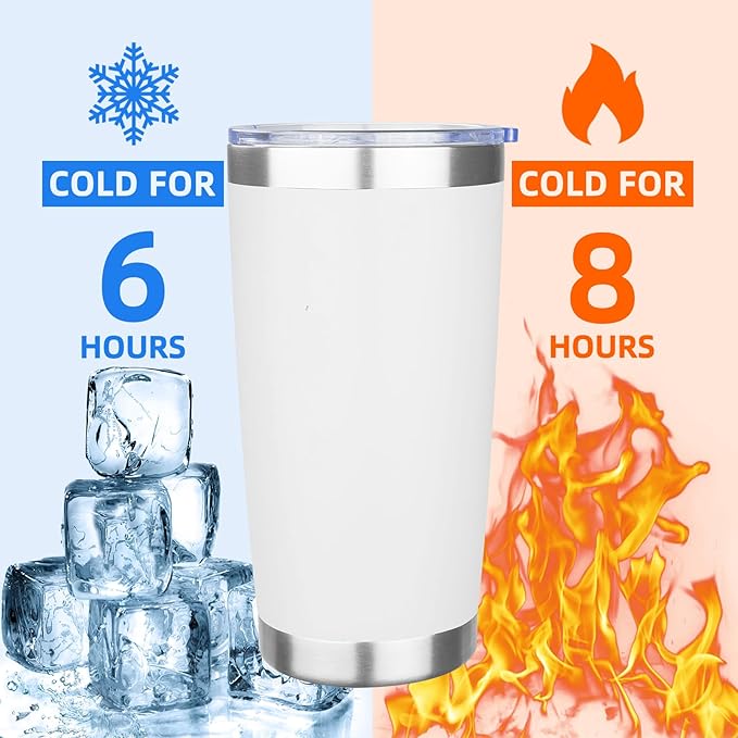 20oz Tumbler with Lid Stainless Steel Insulated Tumblers Travel Coffee Tumbler Bulk Double Wall Vacuum Insulated Water Cup Christmas Gifts for Women Men Her Him Home Office (White, 4pack)