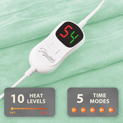 Homemate Electric Heated Blanket Twin Size - 62"x84" Heating Blanket Twin Size 1/2/4/6/8 Hours Auto-Off 10 Heat Level Over-Heat Protection Flannel Sherpa ETL Certification