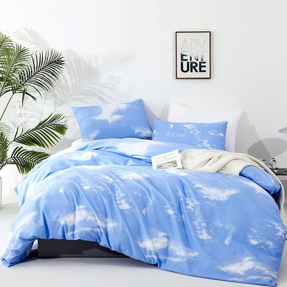 Houseri Blue Sky Comforter Set, Full Size, 3 Pcs, Modern Bedding Set for Teen Girls