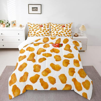 Erosebridal Chicken Nuggets Fried Comforter Set for Kids Boys Girls Teens Adult Food Bedding Set King Size Funny Food Down Comforter Men Women Duvet Set Bedroom Decor, Yellow
