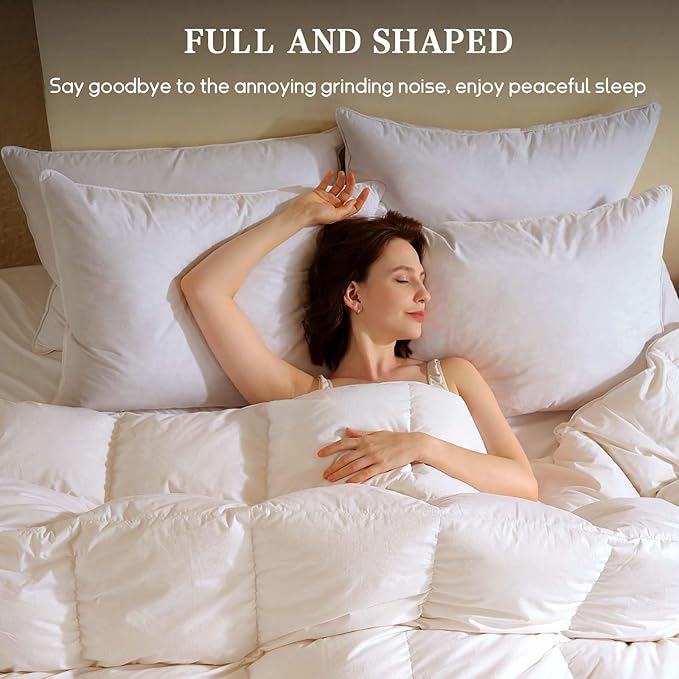 BHZ Goose Down Feather Pillows Queen Size Set of 4, Luxury Hotel Alternative Collection Bed Pillows for Sleeping Firm Soft Support for Side & Back Sleepers, White